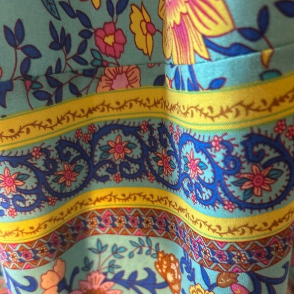 Vintage Inspired SZ L Blue Boho Print Floral Dress 100% Cotton Cottage Country - Picture 7 of 9